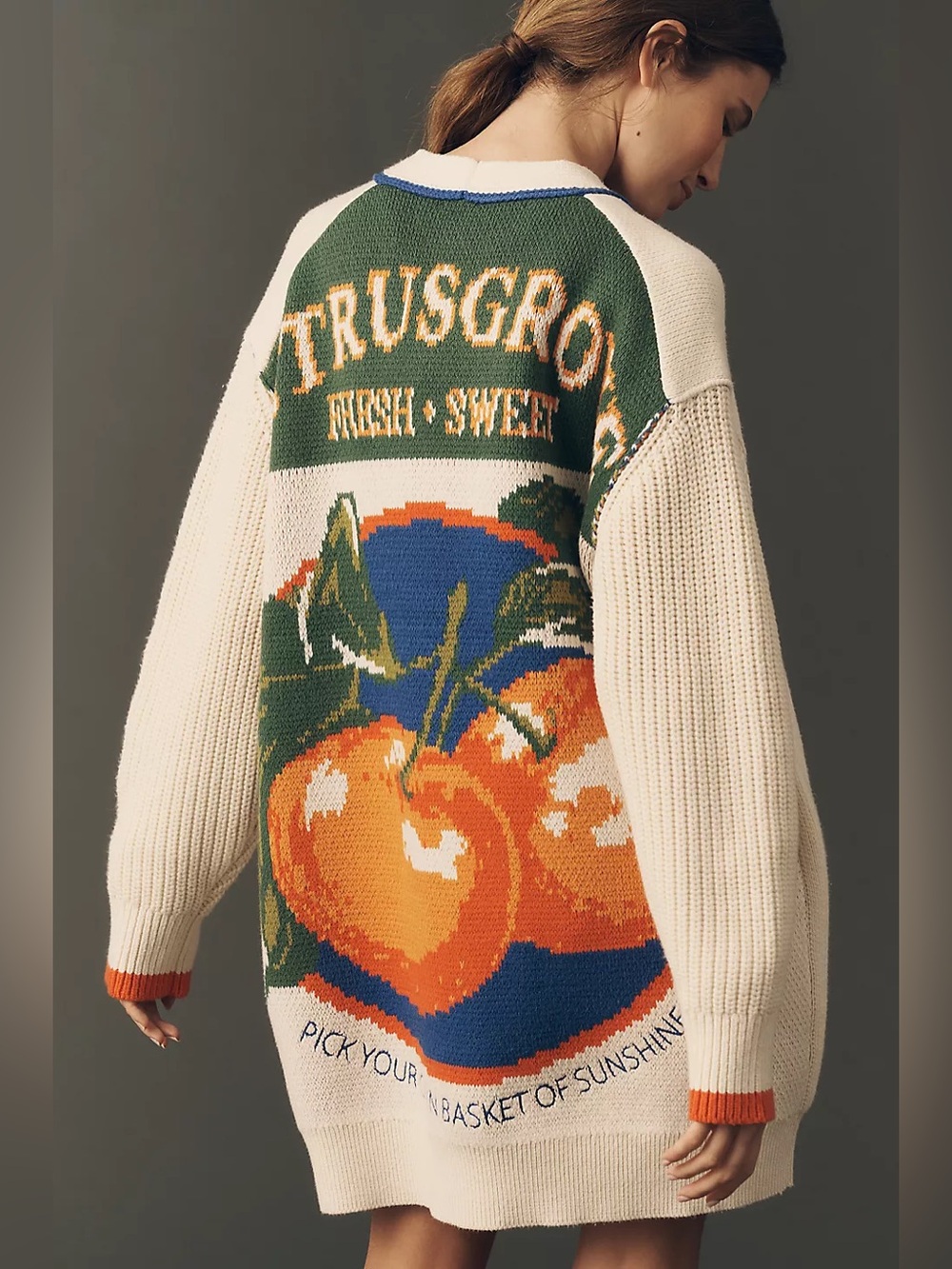 Anthropologie Maeve Citrus Grove Veggie Motif Cardigan Sweater - NWT